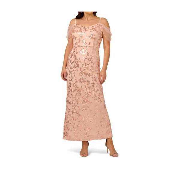 Adrianna Papell Womens Plus Off The Shoulder Mermaid Dress RoseGold Size 20W NWT - Picture 3 of 7